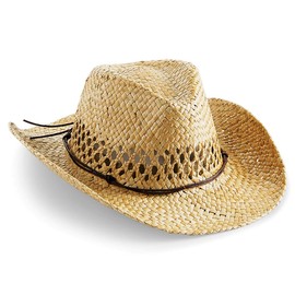 noTrash2003 Handmade cowboy hat, straw hat, summer hat, western hat in one size, with sweatband and leather hat band, beige, Einheitsgröße