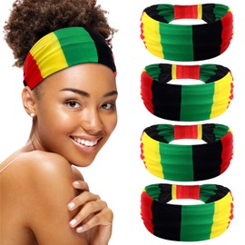 Hoteam 4 Pcs Juneteenth Headbands African Jamaica Rasta Juneteenth Knotted Elastic Headband Red Black Green African Turban for Wicking Exercise Fitness Running Tennis Yoga(4 Colors)