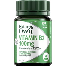 Nature's Own Vitamin B2 100mg Tablets 100 - Vitamin B Helps Reduce Occurrence of Mild Migraines, Supports Energy Levels - Helps Metabolise Carbohydrates, Fats, & Proteins