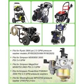 JUWEVAZU GX160 Carburetor GX200 Carb Kit, Fit for Ryobi Pressure Washer# RY802925VNM RY802925, Fit for Westinghouse WPX2700 Pressure Washer 2700 PSI 212cc for Simpsons Megashot MS60753