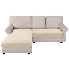 BellaHills Couch Cover L Shape Sofa Cover, Stretch Seat Cushion Cover, Couch Throw Blanket, Sofa Protector, Sofa Throw, Elastic Cover for L Shape, 2 Seater + Chaise Lounge, Natural