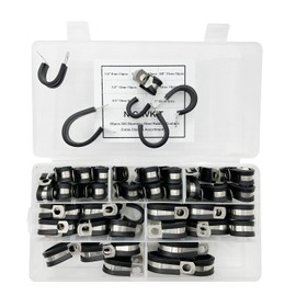 NICAVKIT 66 Pieces Cable Clamp Rubber P Clips Hose Clamps Pipe Clamps Cable Clamps Stainless Steel Kit 7 Sizes 6/8/10/13/16/19/25 mm Cable Clamp, Metal Wire Cable Clamp Kit