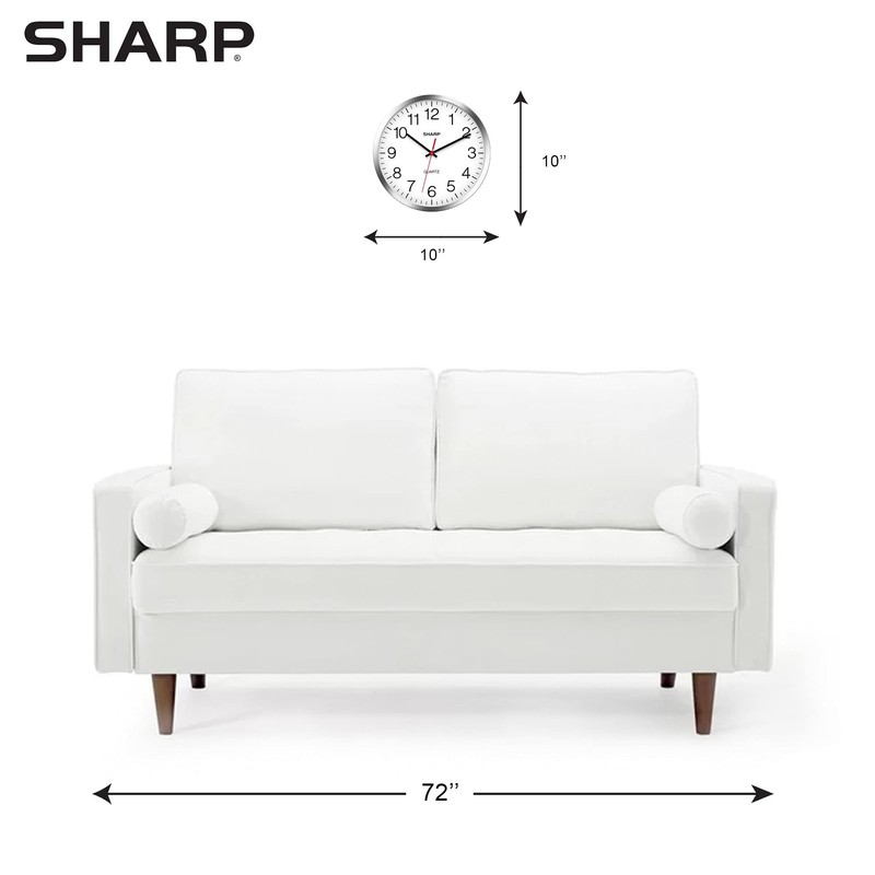 SHARP Wall Clock – Silver/Chrome, Silent Non Ticking 10 Inch