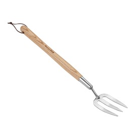 Berry&Bird Gardening Hand Fork, 22.6 Inches Long Handled Stainless Steel Weed Fork, Traditional Garden Hand Fork Tool with Ergonomic Ash Wood Handle for Weeding, Digging, Planting and Cultivating