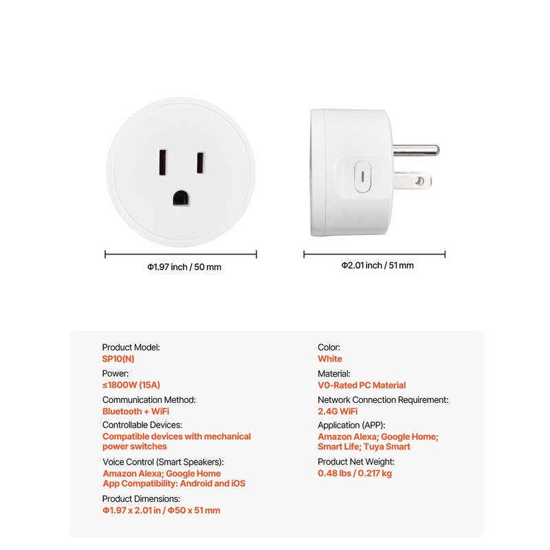 VEVOR Smart Plug, WiFi Smart Outlet Compatible with Alexa and
