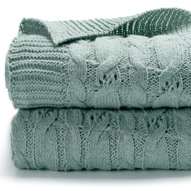 Carriediosa Cable Knit Throw Blanket Soft Textured Lightweight Farmhouse Decorative Throws Summer Knitted Woven Chenille Blankets for Couch Chair Bed Sofa, 60" X 80" Twin Size Sage Green