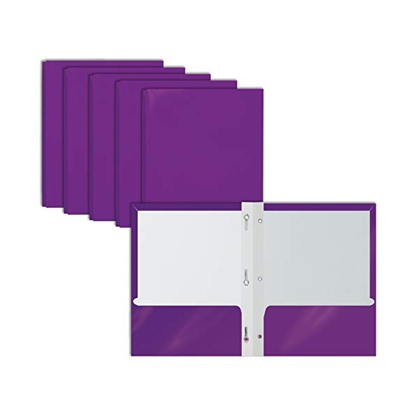 2 Pocket Glossy Purple Paper Folders with Prongs, 25 Pack,