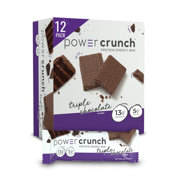 Power Crunch Protein Wafer Bars, High Protein Snacks with Delicious Taste, Triple Chocolate, 1.4 Ounce (12 Count)