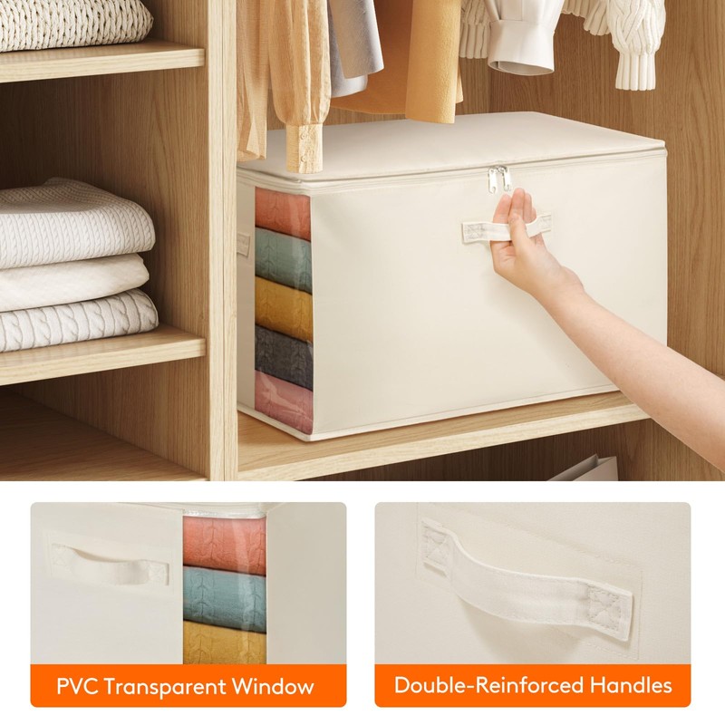 Lifewit Canvas Cotton Comforter Storage Bags with Zipper 4 Pack,