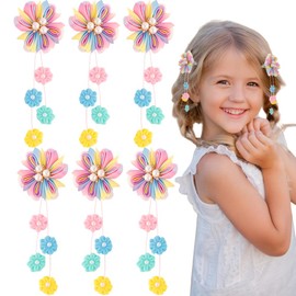 TODDER 6 PCS Hair Bows for Girls, Flower Hair Accessories Grosgrain Ribbon Hair Clips for Toddler Girls Cute Pigtail Hair Bows for Birthday, Themed Party, Christmas, Back to School(rainbow colors)