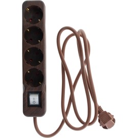 Multi Socket 4 Sockets with Switch - Cable 1.4 m HO5VVF - 3G1 - Rustic Wood - Zenitech