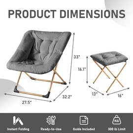 Youtanic Comfy Oversized Saucer Chair with Ottoman,Soft Faux Fur Reading Lounge Chair for Adults,Stable X-Large Metal Frame and Non-Slip Pad,Cozy Chair for Bedroom, Living Room, Dorm, Dark Gray