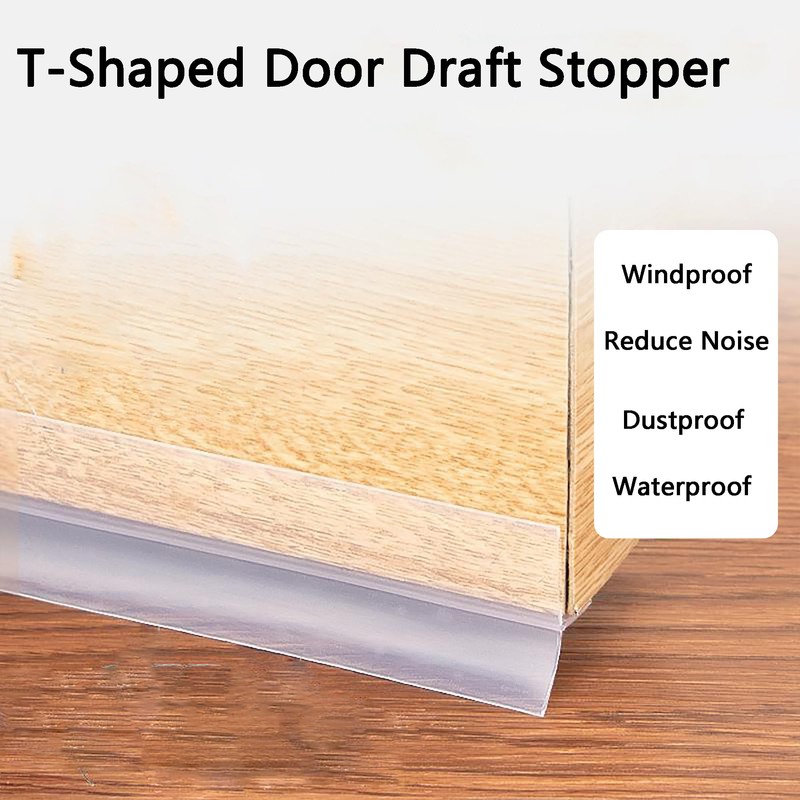 T-Shaped Door Draft Stopper，Transparent Weather Stripping Door Seal Strip，Self-Adhesive Draft
