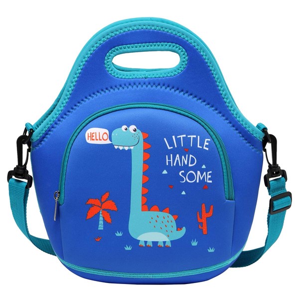 Lunch Bag for Boys, Chasechic Insulated Kids Lunch Box Lightweight Neoprene Tote Bag for Teens with Detachable Adjustable Shoulder Strap for Back to School, Blue Dinosaur