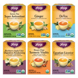 Yogi Digestion & DeTox Sampler Pack (6 Pack) - Wellness Support - Herbal & Green Tea - 96 Tea Bags