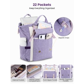 LOVEVOOK Backpack for Women, Teacher Bag Work Travel Backpack, Stylish College Laptop Backpack Purse, Business Computer Laptop Bag Nurse Bags, Casual Daypack, 17 Inch