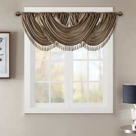 Madison Park Elena Waterfall Embellished Rod Pocket Valance, Faux Silk Valances for Window, 38X46, Bronze
