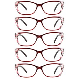 LifeArt 5 Pairs Reading Glasses, Blue Light Blocking Glasses, Computer Reading Glasses for Men and Women, Fashion Eyewear Frame (5 Red, +2.50 Magnification)