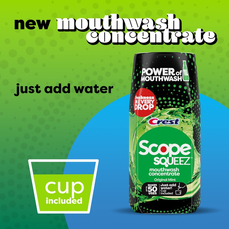 Crest Scope Squeez Mouthwash Concentrate, Original Mint Flavor, 50mL Bottle,