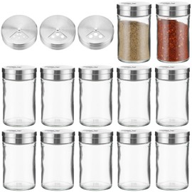 12 Pcs Glass Seasoning Shakers Set, 120 ml / 4 fl oz Spice Shakers with Stainless Steel Lid, Rotating Top Seasoning Containers for Kitchen, Controllable Salt Dispensing Bottle