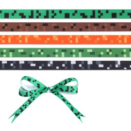 5 Pcs Pixel Ribbons, Five Styles Pixel Print Video Game Theme Ribbon Birthday Party Decoration Supplies for Gift Wrapping DIY Party Decorations Scrapbooking & Hair Accessories
