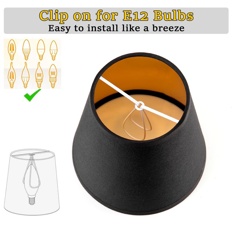 Black Chandelier Shades with Gold Lining Hardback, 4" Top x