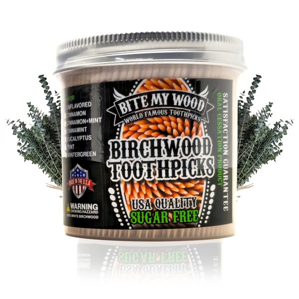 BiteMyWood USA Birch Toothpicks 650 Eucalyptus Flavor Toothpicks in Plastic