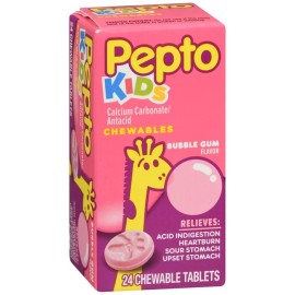 Pepto-Bismol Kids Calcium Carbonate Chewable Tablets Bubble Gum 24 EA