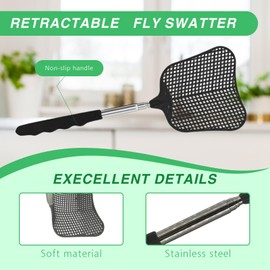 MYSTICHOME Fly Swatter 4 Pack, Durable Heavy Duty Plastic Fly Swatters, Stainless Steel Telescopic FlySwatter for Indoors/Outdoor/Kitchen/Garden (4 PCS Black)