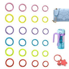 LIANCHEN 24 Pieces 6 Colours Round Carabiner Key Ring Round Carabiner Hook Trigger Alloy Spring Key Ring Buckle Metal Spring O Ring for Keys DIY Bag (4 Sizes)
