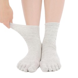M&M SOCKS Co.,LTD Women's Socks, Silk Socks, Made in Japan, Cotton, Inner Silk, Front, Cotton, 3-Layer Structure, 5 Toes, Cold Retention, Warm, Classic Year-Round, gray, 22.0-24.0 cm