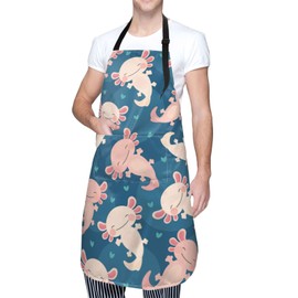 Oplp Cute Axolotl Waterproof Apron Cooking Kitchen Apron Unisex Adjustable Apron