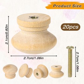 Mozeat Lens 20 Pcs 1.1 Inch Round Wood Cabinet Knobs Unfinished Drawer Knobs Wooden Pulls Mini Wooden Drawer Handle Knobs Furniture Drawer Knobs Pulls Handles for Dresser
