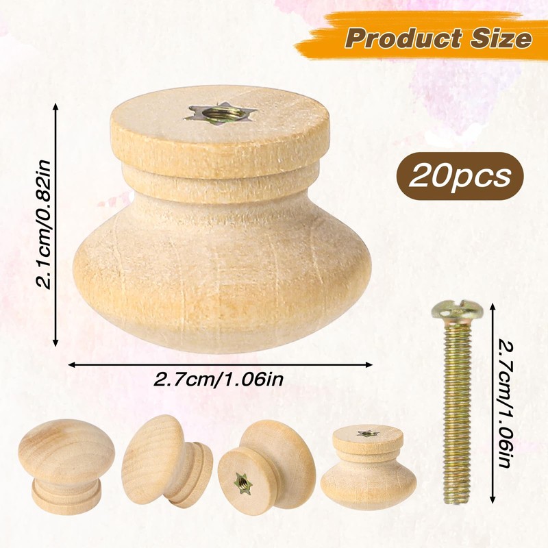 Mozeat Lens 20 Pcs 1.1 Inch Round Wood Cabinet Knobs