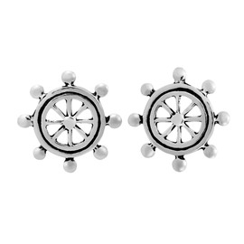 AeraVida Spiritual Ship's Wheel Eightfold Path .925 Sterling Silver Stud Earrings | Sterling Silver Stud Earring for women | Wheel Eightfold Stud Earrings | Stud Earrings
