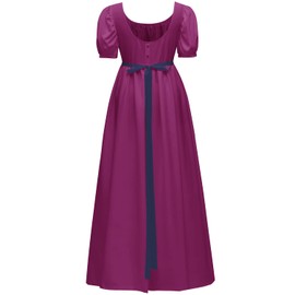 Regency Dresses for Women Bridgerton Dress for Women with Satin Sash Vintage Ball Gown Ruffle Puff Sleeve (Mulberry L)