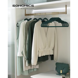 SONGMICS Velvet Hangers 50 Pack, Non-Slip Clothes Hangers, Suit Hangers with Shoulder Notches, Pants Bar, 360° Swivel Hook, Space-Saving, for Closet, Forest Green UCRF029C05