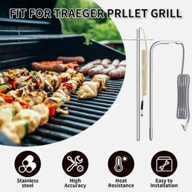Replacement Meat Probe for Traeger Pellet Grill, Traeger Grill Replacement Parts Kit with 2 Pack Traeger Temperature Probe and RTD Temperature Sensor Thermometer Probe