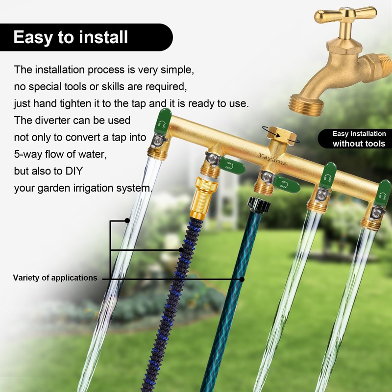 Garden Hose Splitter, 3/4” Rust and Freeze Resistant Outdoor Hose