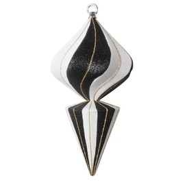 Vickerman 12" Black and White Finial Gold Line Ornament. Includes 1 Piece per Bag.