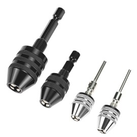 QWORK Keyless Drill Chuck Set, 4 Pieces 1/4, 1/8, 1/16 Inch Hex & Round Shanks, for Cordless Screwdriver Conversion to Drill/Grinder