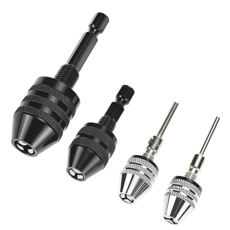 QWORK Keyless Drill Chuck Set, 4 Pieces 1/4, 1/8, 1/16