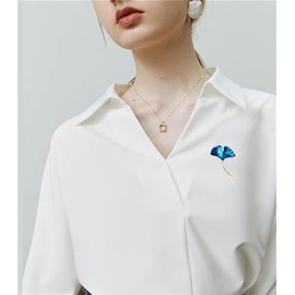 Ginkgo leaf Brooch Plant Autumn Jewellery Pin Blue Leaf Brooch Enamel Lapel Pin Corsage for Blouse Jacket Coat Handbag Fashion Jewelry Gold Tone