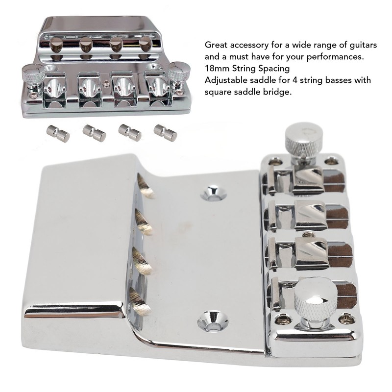 Electric Bass Bridge Replacement 4 Strings Height Adjustable Zinc Alloy