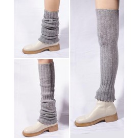 Mulor Women's Long Wool Knitted Leg Warmers for Women Knitted Leg Warmers Calf Length or Knee High, 01 Grey