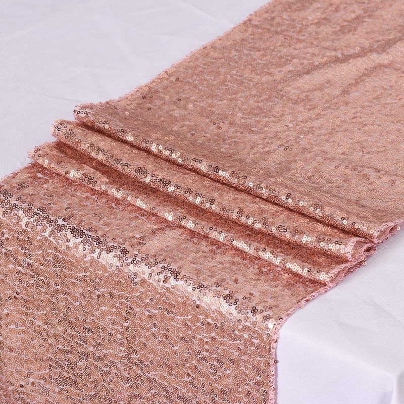 IFAONDECO Rose Gold Tablecloth, 2 Pack - 12x108inch Sequins Table