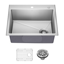 KRAUS Fairlane 25-inch Drop In/Top Mount Single Bowl 18-Gauge Stainless Steel Kitchen Sink, KHT641-25