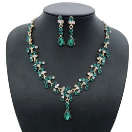 BESTYASH 1juego Collar Y Aretes De Novia Con Rhinestones Joyería De Boda Y Accesorios Para Vestido Para Fiestas Y Cumpleaños Verde