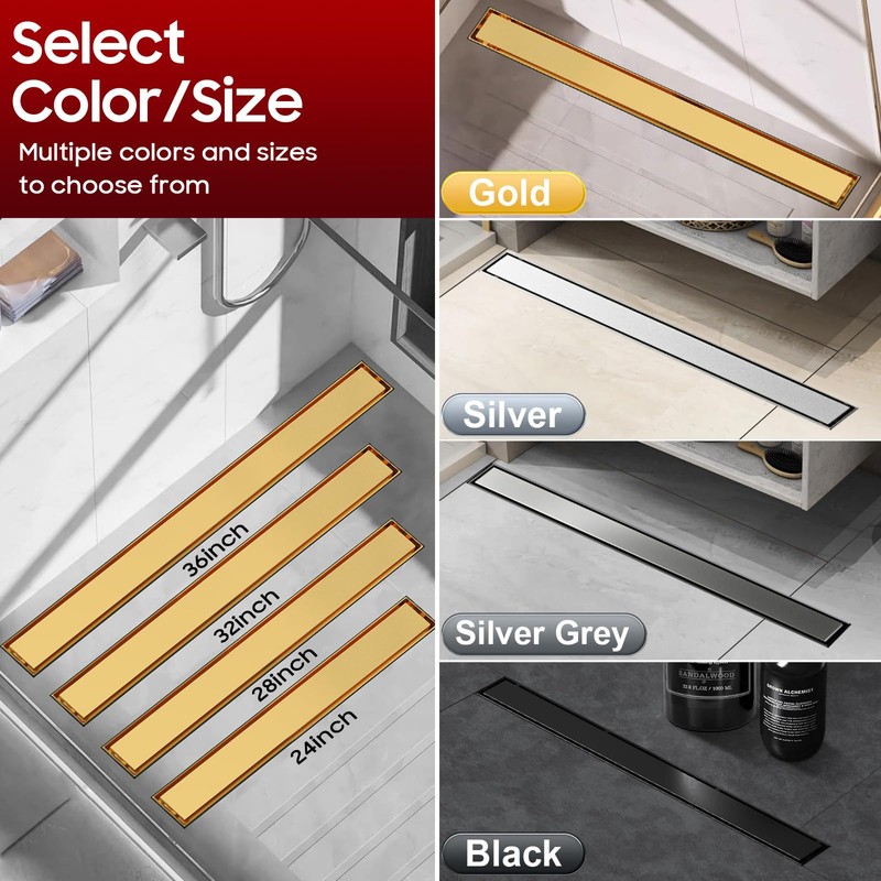 DLONE Linear Shower Drain | 32" AISI 304 Stainless Steel