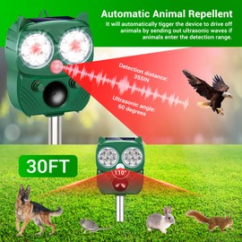 Solar Animal Repellent for Outdoor, Ultrasonic Pest Repeller with LED Strobe Light, Cat Repellent IP66 Waterproof, Effective Deterrent for Dogs, Deer, Raccoons, Skunks, Squirrels in Yard, Garden